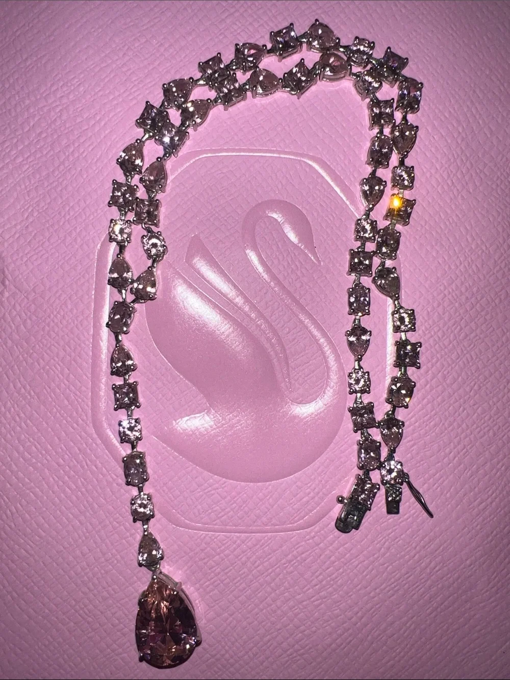 Swarovski Silver Necklace with Pink Teardrop Pendant #barbie #girlie #rare #must